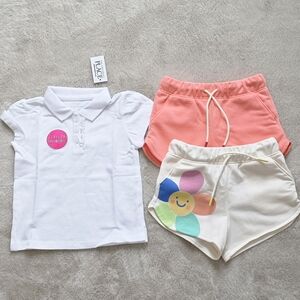 The Childrens Place White Polo & Old Navy Peach + Cream Shorts 2T Bundle